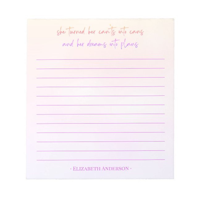 Pretty Watercolor Motivational Quote Name Notepad (Front)