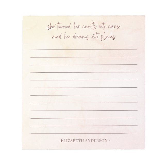 Pretty Watercolor Motivational Quote Name Notepad (Front)