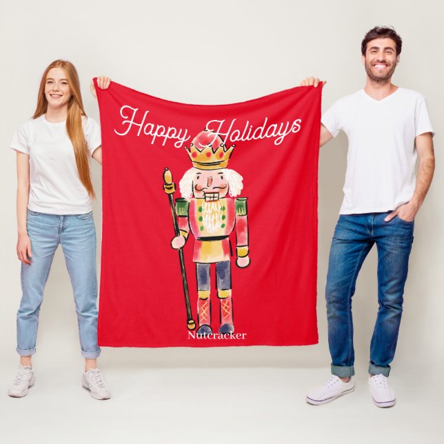 Pretty watercolor Nutcracker Happy holiday Red Fleece Blanket (In Situ)