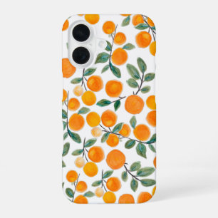 Pretty Watercolor Orange Citrus Botanical Pattern iPhone 16 Case