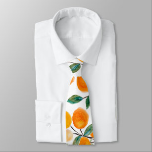 Pretty Watercolor Orange Citrus Botanical Pattern Tie
