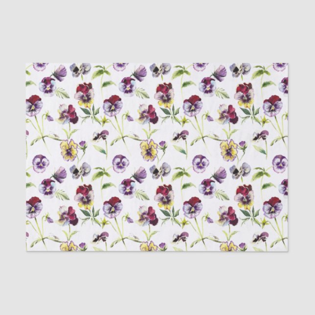 Pretty Watercolor Pansies Pattern Tissue Paper (Front)