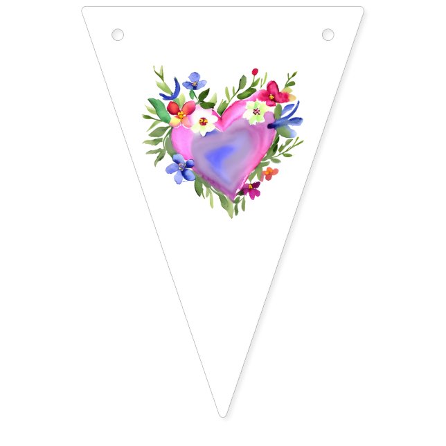 Pretty Watercolor Pastel Floral Hearts Bunting (First Flag)
