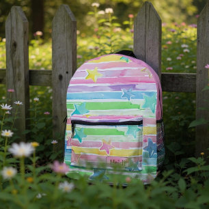 Pretty Watercolor Pastel Rainbow Stars Printed Backpack