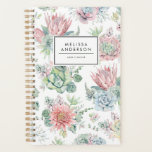 Pretty Watercolor Pastel Succulents Pattern Custom Planner<br><div class="desc">Feminine custom planner featuring watercolor illustrations of of pastel pink,  blue and green succulents and flowers. Personalise by adding your name or short phrase. This pretty succulent floral planner will be perfect as a personalised gift. Matching items are available.</div>