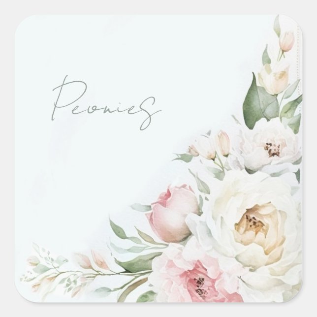 Pretty watercolor peonies, WEDDING ANNIVERSAR Square Sticker (Front)