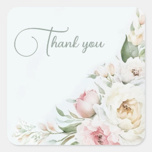Pretty watercolor peonies, WEDDING ANNIVERSAR Square Sticker