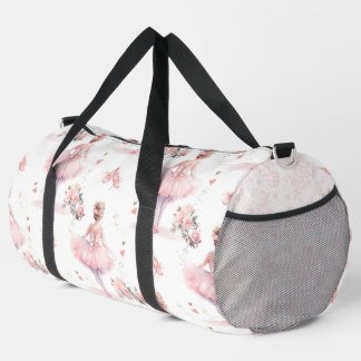 PRETTY WATERCOLOR PINK BALLERINAS WITH FLOWERS DUFFLE BAG