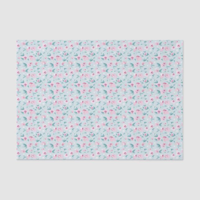 Pretty Watercolor Pink Ditsy Floral Pattern Tissue Paper (Front)