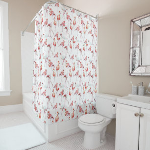Pretty, Watercolor, Pink Flamingos Shower Curtain