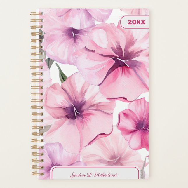 Pretty Watercolor Pink Floral Personalized Logo Planner (Front)