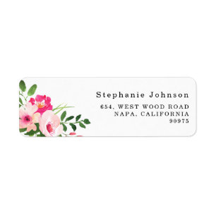 Pretty Watercolor Pink Floral Return Address