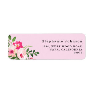 Pretty Watercolor Pink Floral Return Address