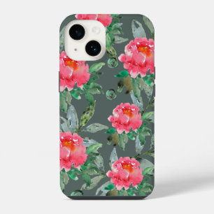 Pretty Watercolor Pink Peonies Floral Pattern iPhone 14 Case