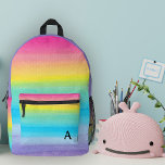 Pretty Watercolor Pink Rainbow Stripes Monogram  Printed Backpack<br><div class="desc">This fun, stylish custom backpack features painted watercolor rainbow stripes in pink, coral peach, yellow, mint green, aqua, blue, and purple. A monogram initial text template is included - use it to personalise your backpack or remove it, if you'd prefer no monogram. This cute, colourful school backpack is perfect for...</div>