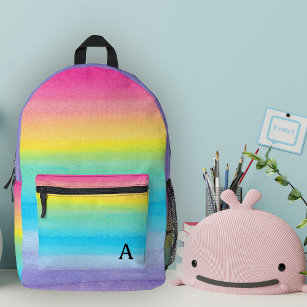  Pretty Watercolor Pink Rainbow Stripes Monogram  Printed Backpack