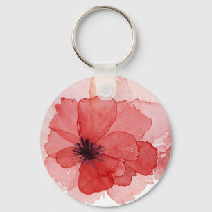 Pretty Watercolor Pink Red Poppy Flower Key Ring