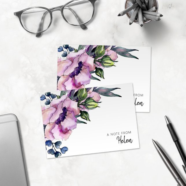 Pretty Watercolor Pink Roses Personalised Note Card (Creator Uploaded)