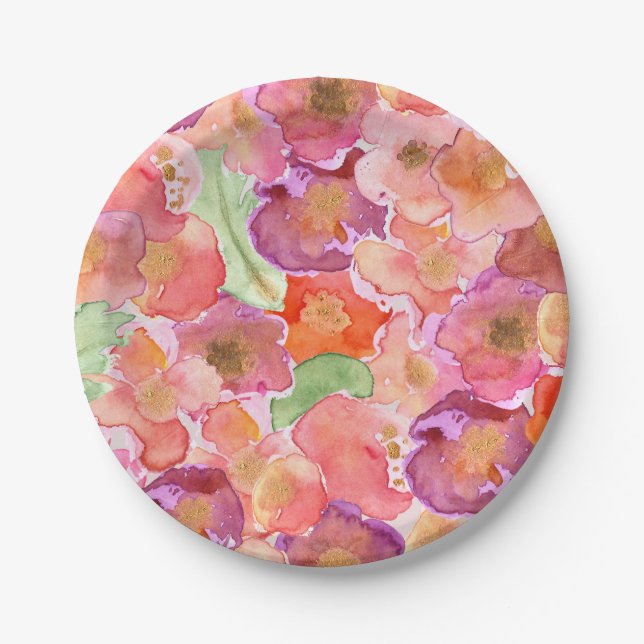 Pretty Watercolor Poppies Paper Plate (Front)