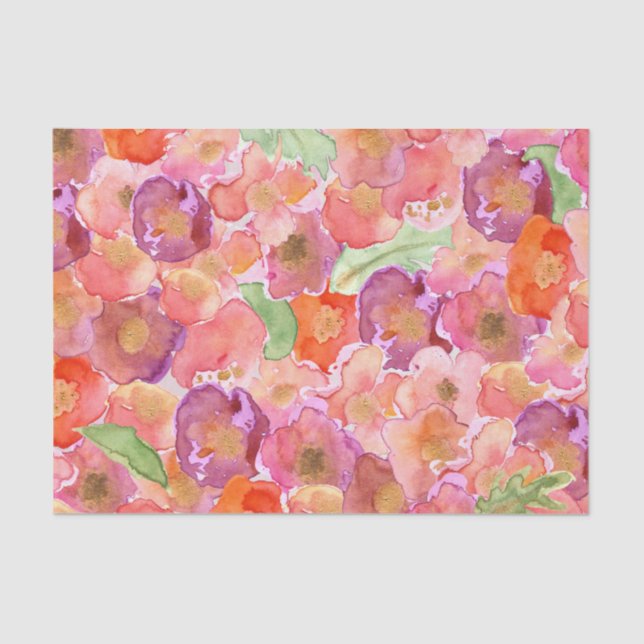 Pretty Watercolor Poppies Tissue Paper (Front)