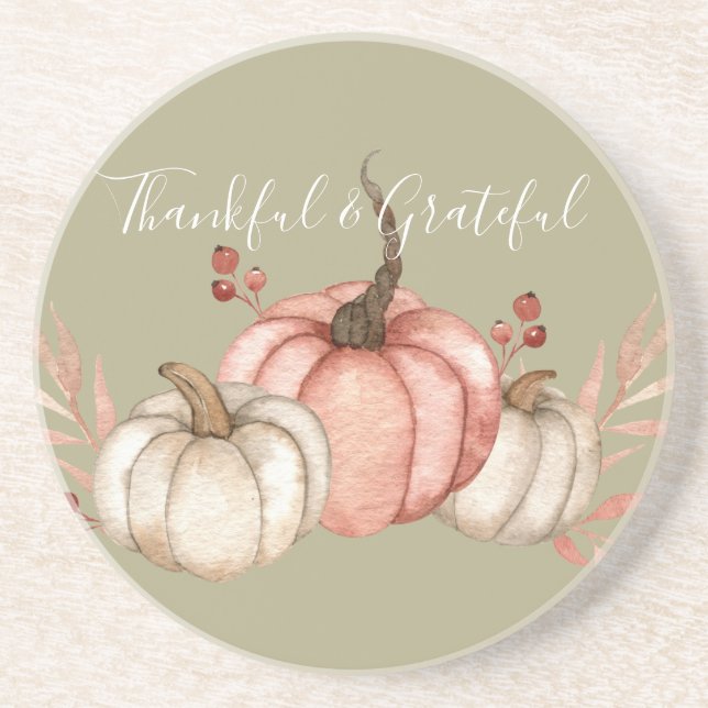 Pretty Watercolor Pumpkins on Sage  Coaster (Front)