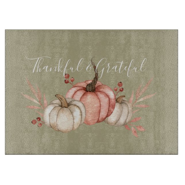 Pretty Watercolor Pumpkins on Sage  Cutting Board (Front)