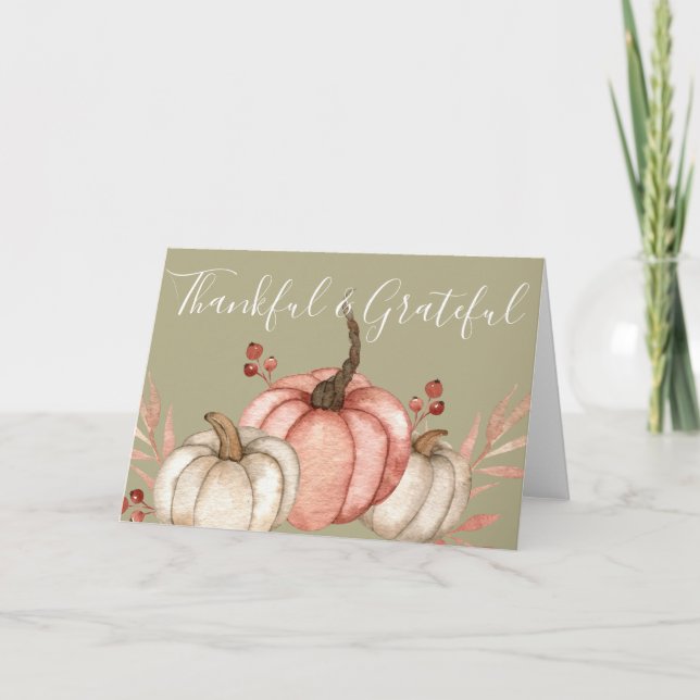Pretty Watercolor Pumpkins on Sage Thanksgiving Holiday Card (Front)