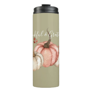 Pretty Watercolor Pumpkins on Sage  Thermal Tumbler
