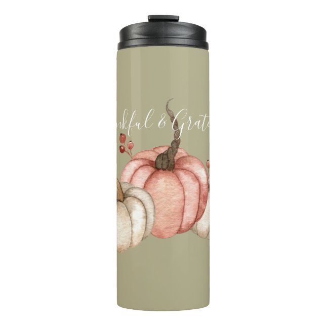Pretty Watercolor Pumpkins on Sage  Thermal Tumbler (Front)