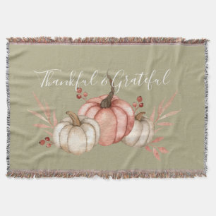 Pretty Watercolor Pumpkins on Sage Throw Blanket