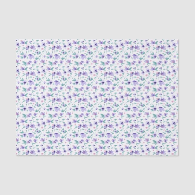 Pretty Watercolor Purple Ditsy Floral Pattern Tissue Paper (Front)