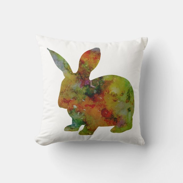 Pretty Watercolor Rabbit Cushion (Front)
