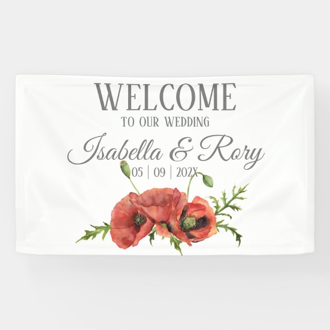 Pretty Watercolor Red Poppies Wedding Banner (Horizontal)