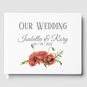 Pretty Watercolor Red Poppies Wedding Guestbook