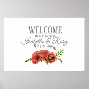 Pretty Watercolor Red Poppies Wedding  Poster