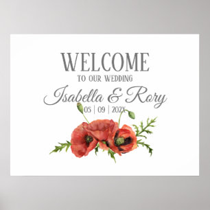 Pretty Watercolor Red Poppies Wedding Welcome Poster
