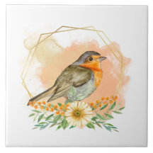 Pretty Watercolor Robin and Wildflower Frame 