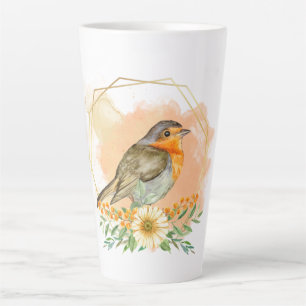 Pretty Watercolor Robin and Wildflowers Latte Mug