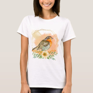 Pretty Watercolor Robin and Wildflowers T-Shirt
