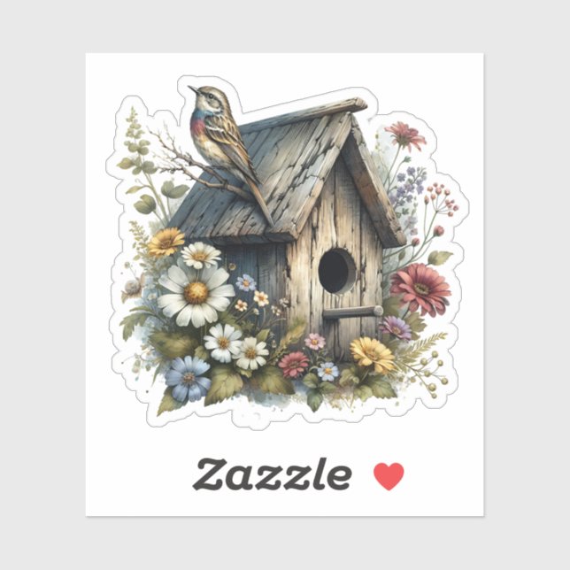 Pretty Watercolor Rustic Birdhouse and Bird (Sheet)