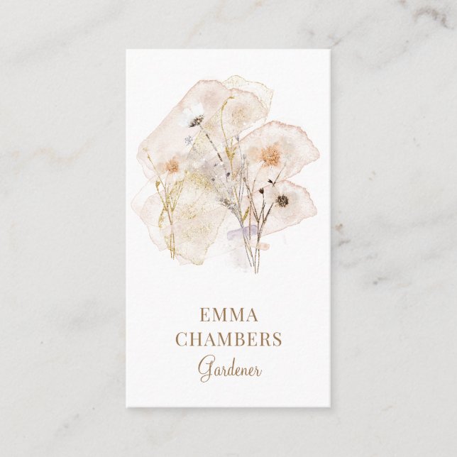 Pretty Watercolor Rustic Pressed Flowers Gardener  Business Card (Front)