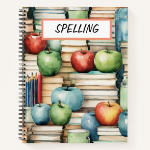 PRETTY WATERCOLOR SCHOOL BOOKS & APPLES