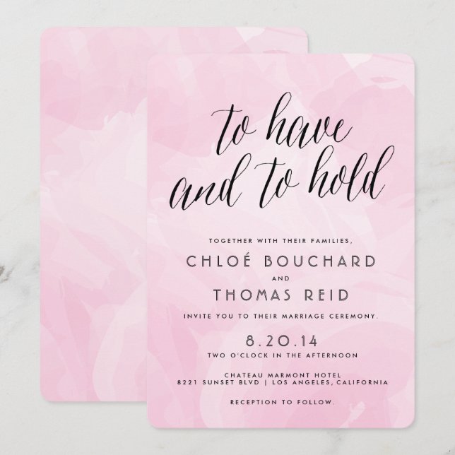 Pretty Watercolor Script Wedding Invitations (Front/Back)