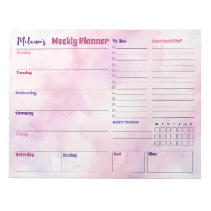 Pretty Watercolor Splash Weekly Planner Notepad
