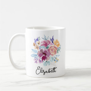 Pretty Watercolor Spring Floral Posy Monogram Coffee Mug