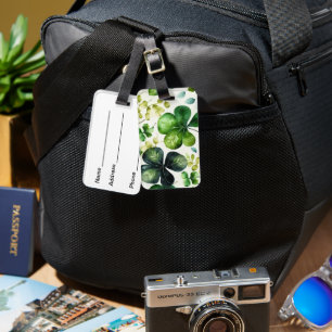 PRETTY WATERCOLOR ST PATRICKS DAY SHAMROCKS LUGGAGE TAG