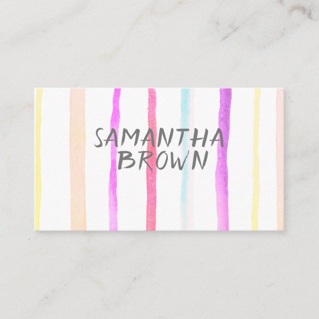 pretty watercolor stripes custom business cards (Front)