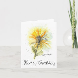 Pretty Watercolor Sunflower Birthday Card