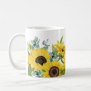 Pretty Watercolor Sunflower Floral Coffee Mug