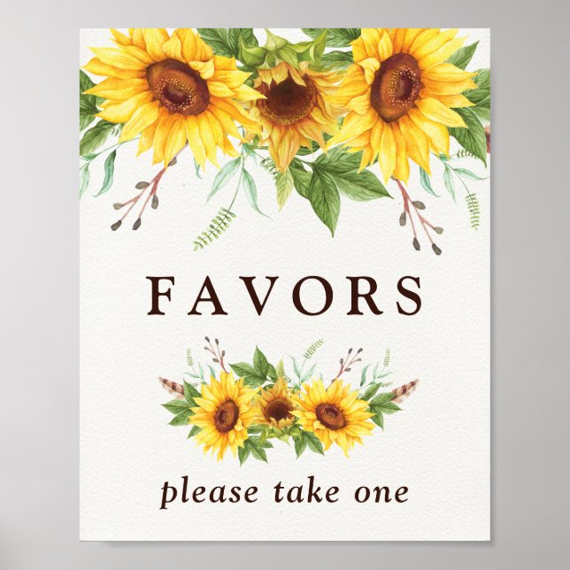 Pretty Watercolor Sunflower Wedding Favours Poster (Front)